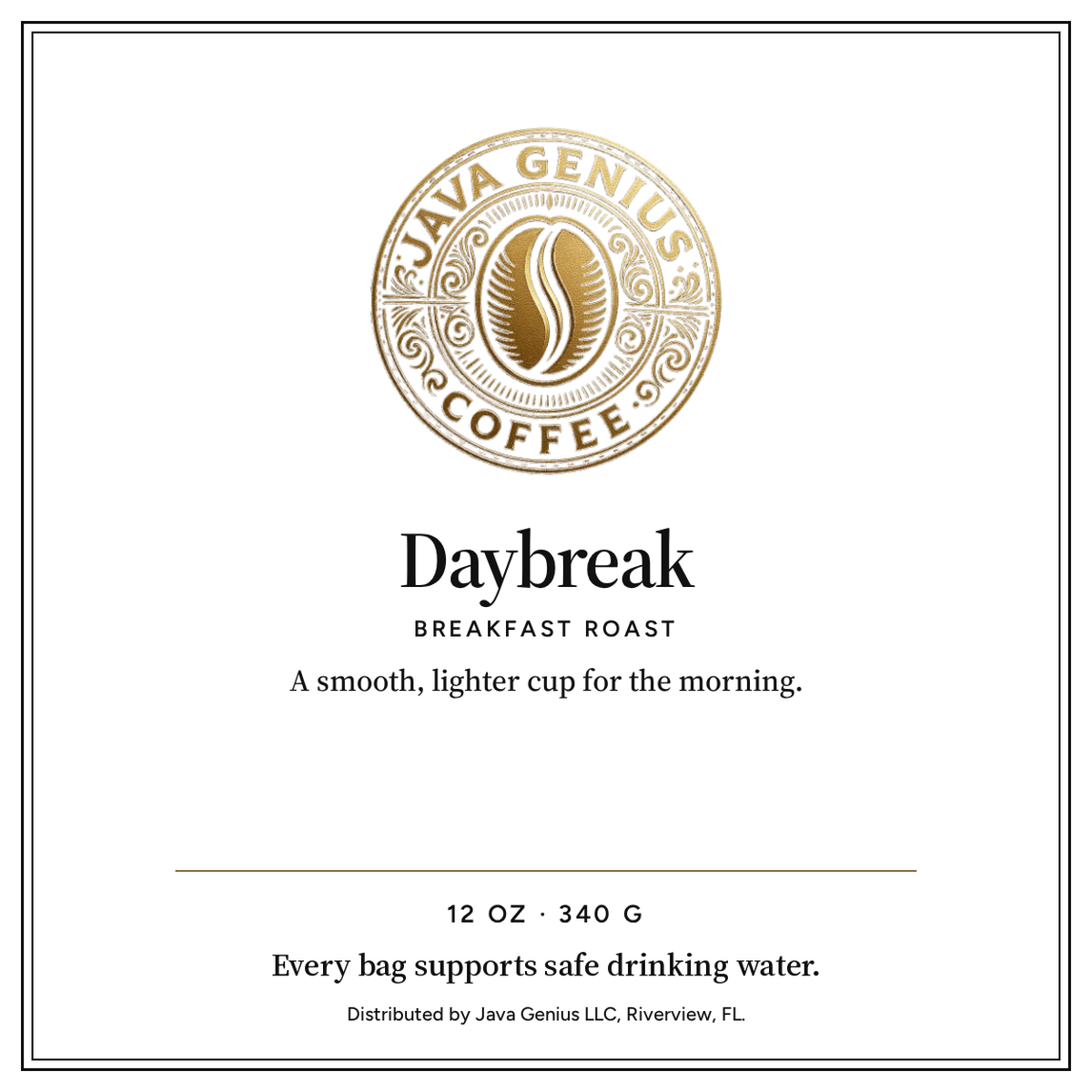 Daybreak coffee bag label