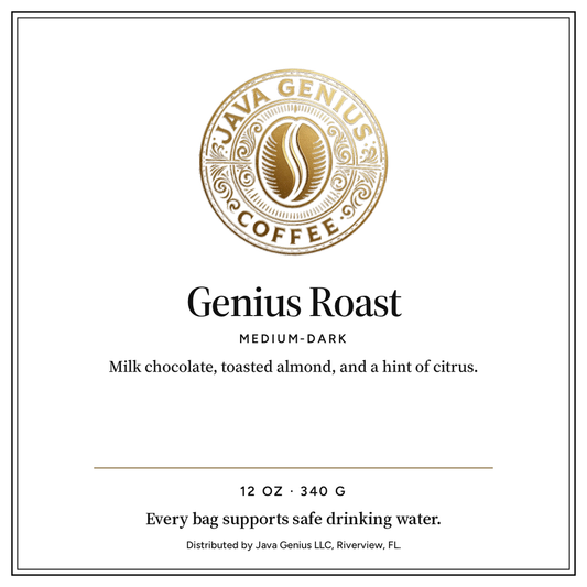 Genius Roast coffee bag label
